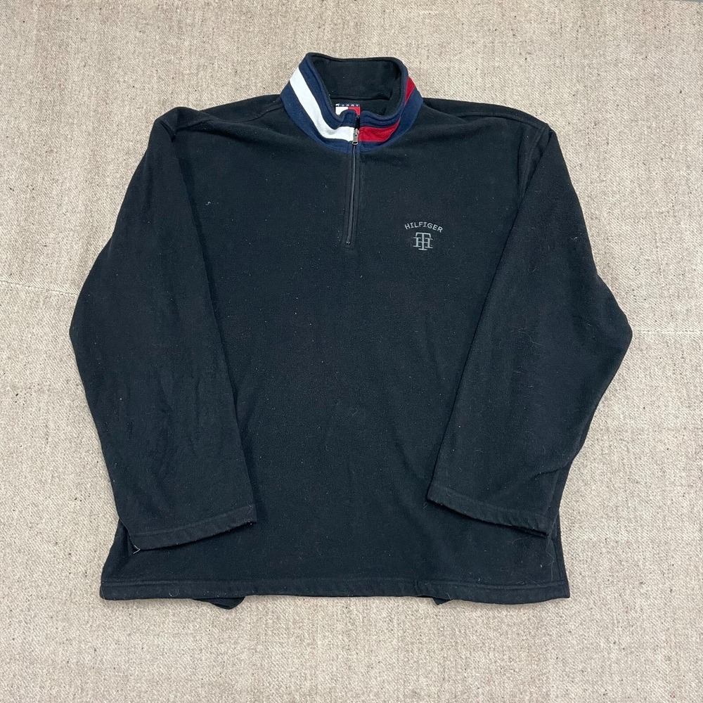 Vintage 1/4 Zip Fleece Sweatshirt‎ Mens XXL Black 1990s Tommy Hilfiger